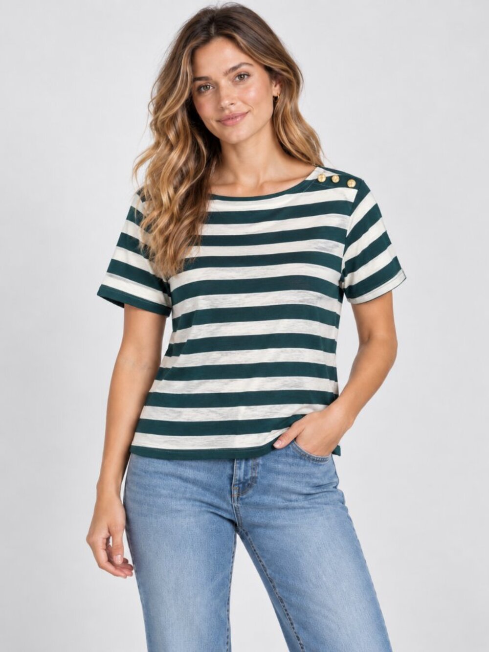 J. Crew Factory Striped button-shoulder boatneck tee • size XL • NWOT • CA964